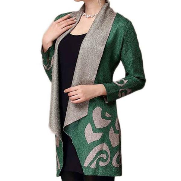 2513 - Modern Abstract Cardigan  Champagne and Seagreen - 