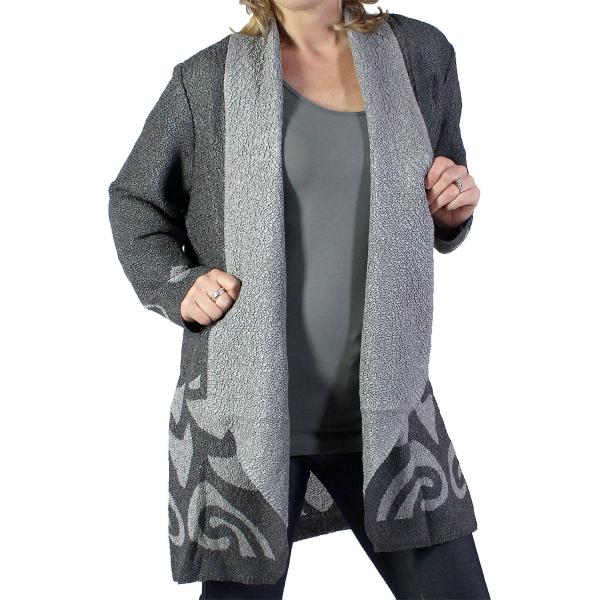Art Crush Cardigan - Modern Abstract Design 2513 Silver and Charcoal - 