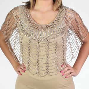 2414 - Shanghai Beaded Evening Ponchos #003 Champagne w/ Silver Beads - 