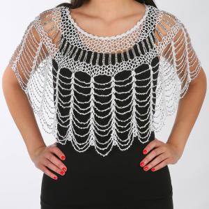 2414 - Shanghai Beaded Evening Ponchos #003 White w/ Silver Beads - 