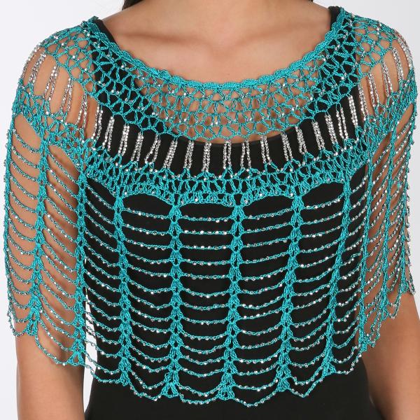 2414 - Shanghai Beaded Evening Ponchos #003 Teal w/ Silver Beads* - 
