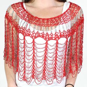 Wholesale 2414 - Shanghai Beaded Evening Ponchos #003 Red w/ Silver Beads MB - 