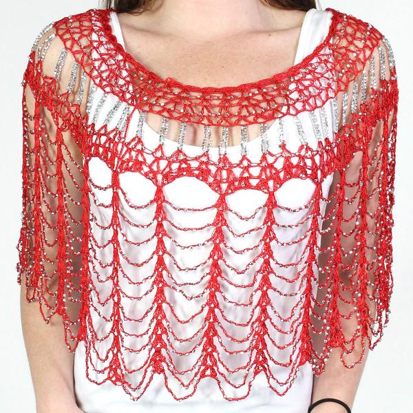 2414 - Shanghai Beaded Evening Ponchos #003 Red w/ Silver Beads MB - 