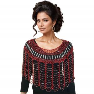 2414 - Shanghai Beaded Evening Ponchos #003 Red w/ Silver Beads - 