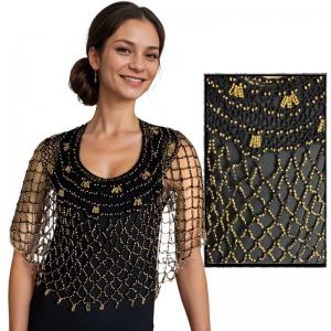 2414 - Shanghai Beaded Ponchos #006 Black w/ Gold Beads* - 