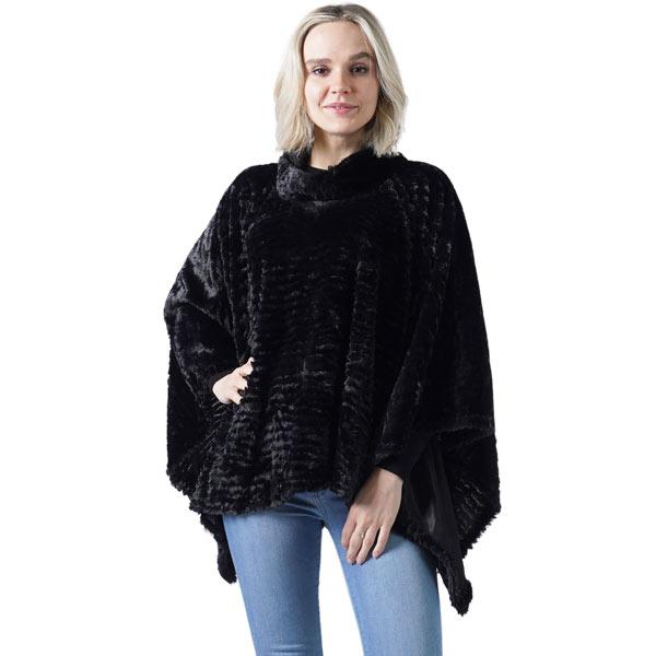 wholesale 8660 - Rippled Faux Fur Poncho Black - 