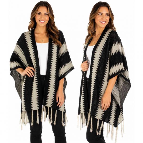wholesale 8644 - Two Tone Knit Ruana Black/Grey - 