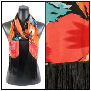 2565 - Silky Dress Scarves w/ Fringe 007 - Hibiscus Black - 