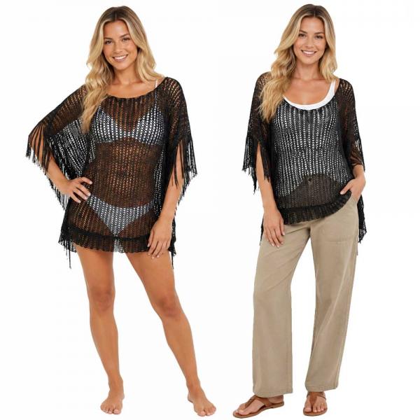 wholesale 2570 - Fishnet Poncho/Swim Suit Cover-ups Black (#08) - 
