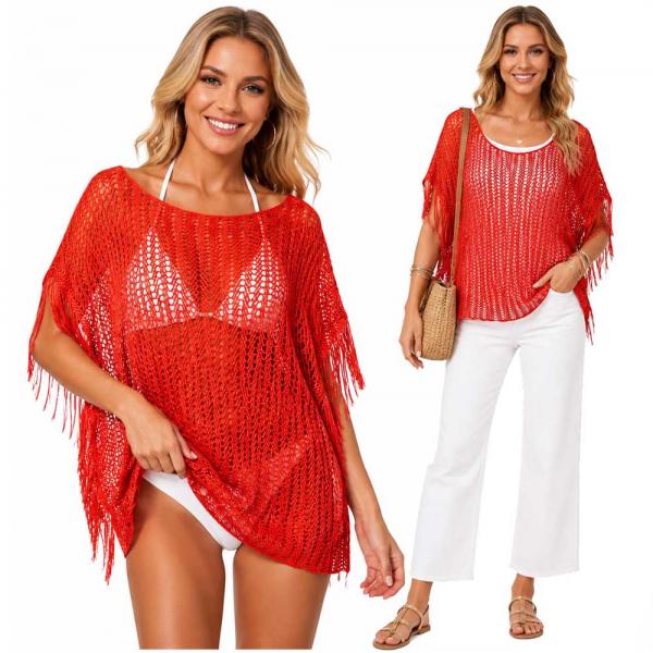 wholesale 2570 - Fishnet Poncho/Swim Suit Cover-ups Red (#11) - 