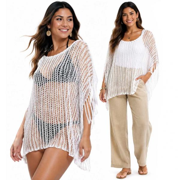 wholesale 2570 - Fishnet Poncho/Swim Suit Cover-ups White (#09) - 