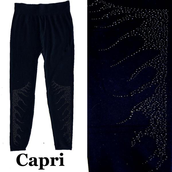 2583 - Jeweled Leggings (Capri and Ankle Length) #05 Capri Black w/ Black Jewels  - One Size Fits All