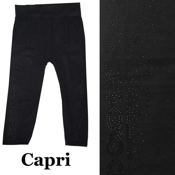 2583 - Jeweled Leggings (Capri and Ankle Length) #09 Capri Black w/ Black Jewels - Plus - Plus Size (XL-2X)