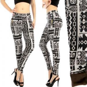 Wholesale 2598 - Fur Lined Leggings - Ankle Length Prints E28 Flower w/ Zipper Pockets - One Size Fits All