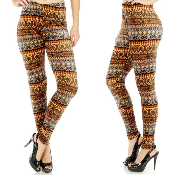 Wholesale 2606 - Velour Leggings - Ankle Length #652 Tribal Print - One Size Fits All