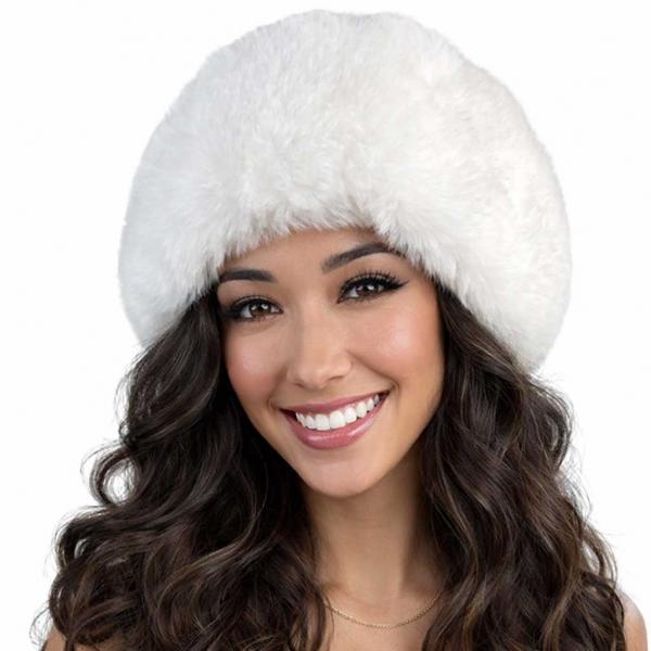 wholesale LC20013 - Faux Fur Headbands White  - One Size Fits All
