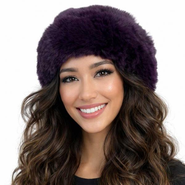 wholesale LC20013 - Faux Fur Headbands Plum  - One Size Fits All