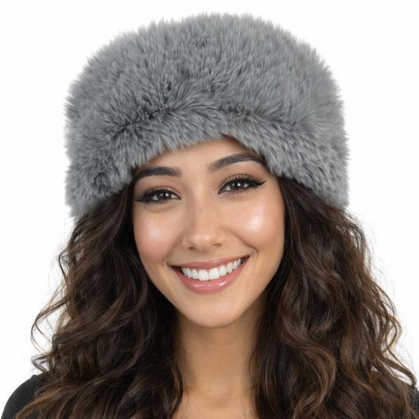 wholesale LC20013 - Faux Fur Headbands Light Grey - One Size Fits Most