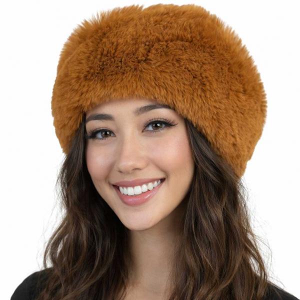 wholesale LC20013 - Faux Fur Headbands Caramel - One Size Fits Most
