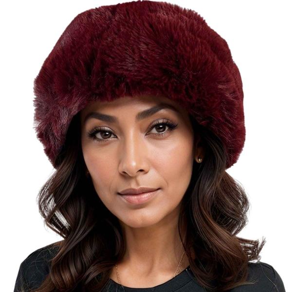 Wholesale LC20013 - Faux Fur Headbands Burgundy <br> Faux Rabbit Fur Headband - One Size Fits Most