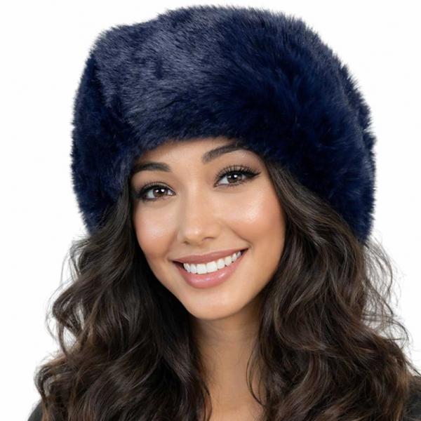 wholesale LC20013 - Faux Fur Headbands Navy  - One Size Fits Most