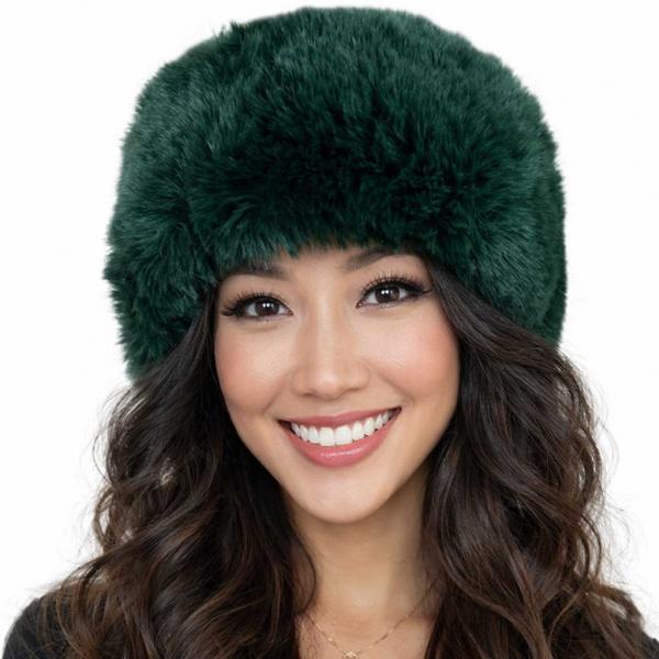 wholesale LC20013 - Faux Fur Headbands Dark Green - One Size Fits Most