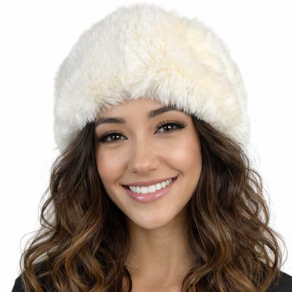wholesale LC20013 - Faux Fur Headbands Ivory  - One Size Fits Most