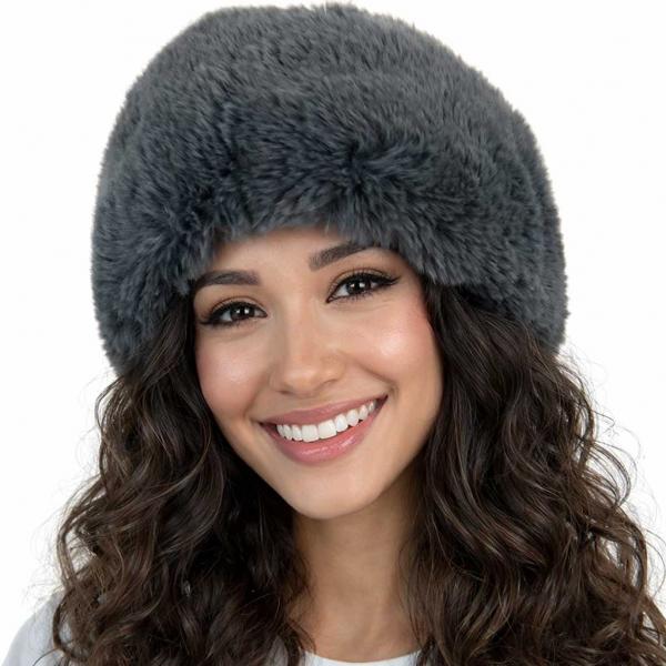 wholesale LC20013 - Faux Fur Headbands Charcoal - One Size Fits Most