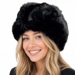 Wholesale LC20013 - Faux Fur Headbands Black  - One Size Fits Most