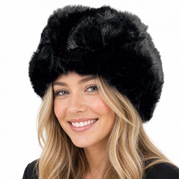 Wholesale LC20013 - Faux Fur Headbands Black  - One Size Fits Most