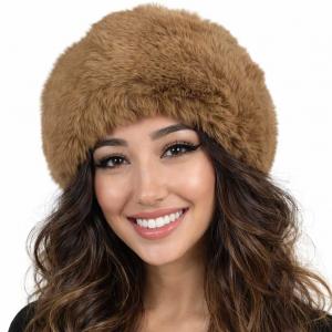 Wholesale LC20013 - Faux Fur Headbands Tan  - One Size Fits Most