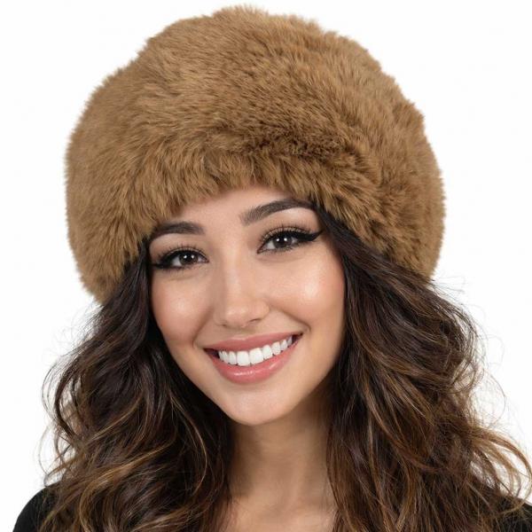 wholesale LC20013 - Faux Fur Headbands Tan  - One Size Fits Most