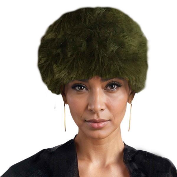 Wholesale LC20013 - Faux Fur Headbands Olive <br> Faux Rabbit Fur Headband - One Size Fits Most