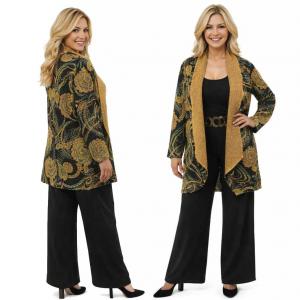 Wholesale 2693 - Art Crush Cardigans Prints - Woman Size #1056 - Black and Gold #1056<br>
Art Crush Cardigan
 - Curvy Size Fits (L-2X)