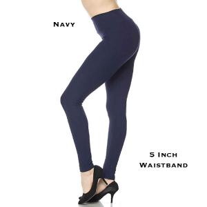 1284 - Leggings (Brushed Fiber Solid Colors) Navy 5 Inch Waistband - One Size Fits (S-L)