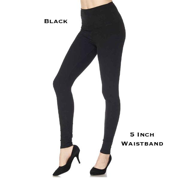 Wholesale 1284 - Leggings (Brushed Fiber Solid Colors) Black 5 Inch Waistband - Curvy Size Fits (L-2X)