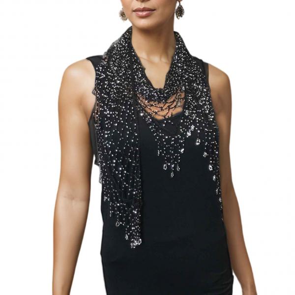 Wholesale 2414 - Shanghai Beaded Evening Ponchos Black w/ Silver Beads - 