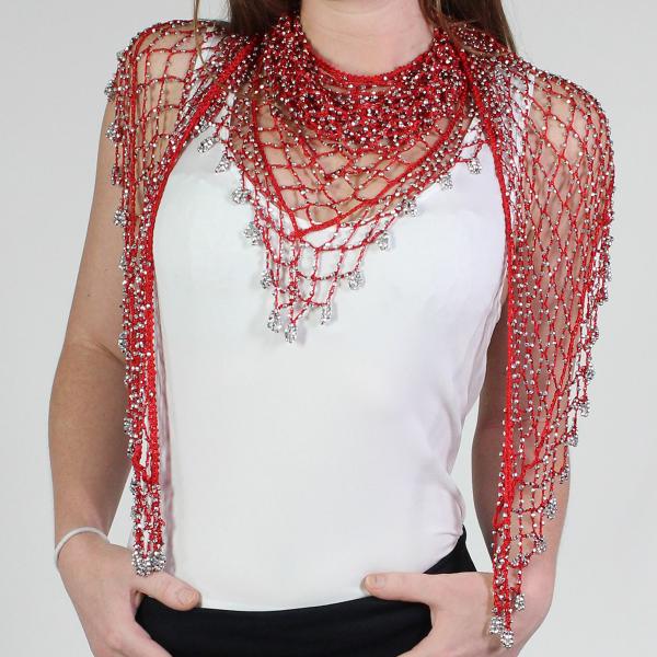 wholesale 027 - Shanghai Beaded Triangle Red w/ Silver Beads - 