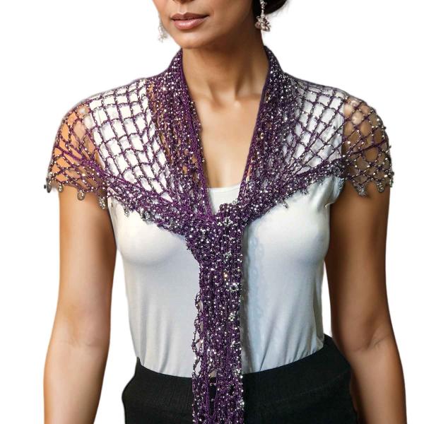 Wholesale 027 - Shanghai Beaded Triangle Purple w/ Silver Beads - 