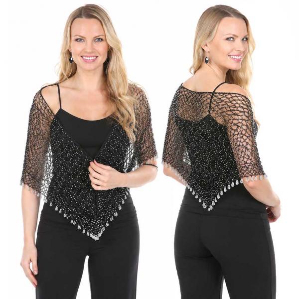 027 - Shanghai Beaded Triangle Black w/ Silver Beads - 