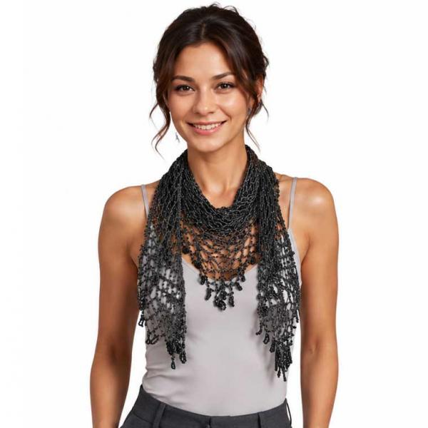 027 - Shanghai Beaded Triangle Grey w/ Black Beads - 