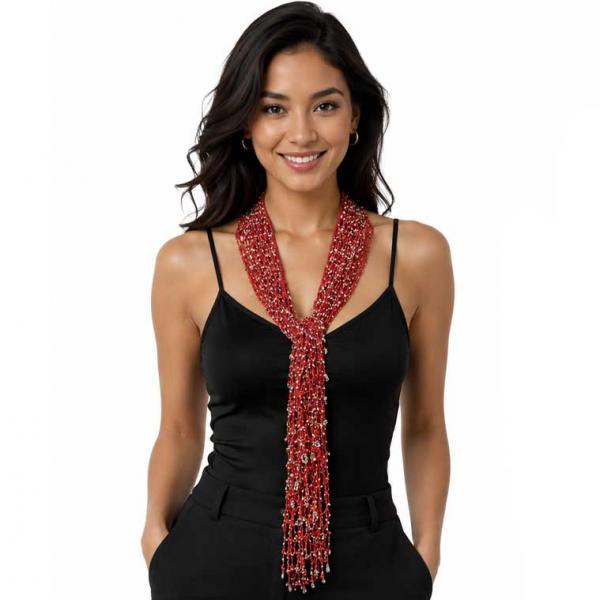 027 - Shanghai Beaded Triangle Red w/ Silver Beads - 