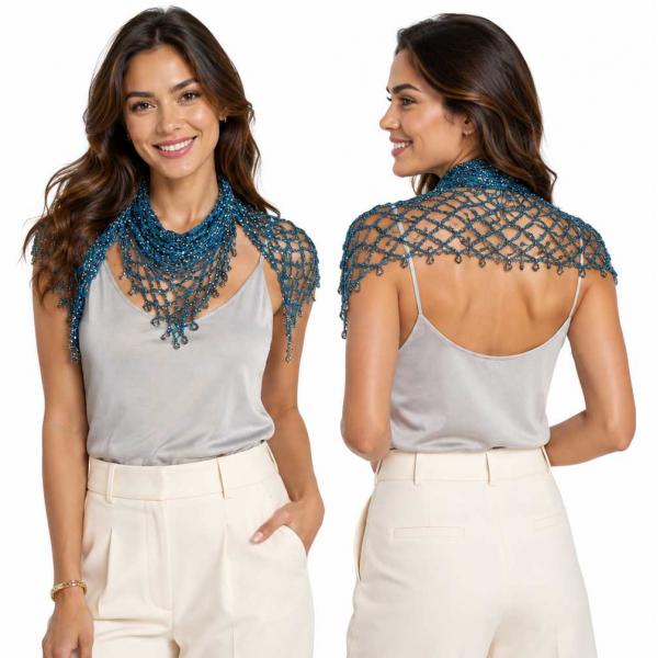 027 - Shanghai Beaded Triangle Teal w/ Silver Beads* - 