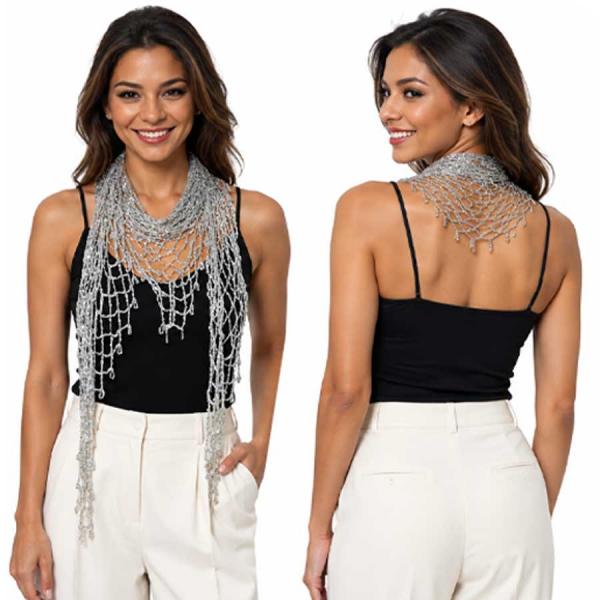 027 - Shanghai Beaded Triangle Silver w/ Silver Beads - 