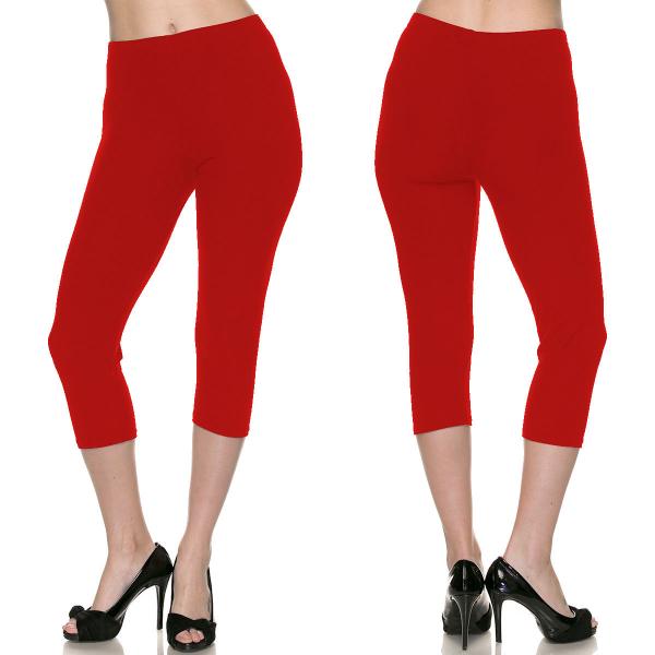 2706 - Brushed Fiber Solid Color Capri Leggings Solid Red Brushed Fiber Leggings - Capri Length  - One Size Fits (S-L)