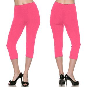 2706 - Brushed Fiber Solid Color Capri Leggings Solid Fuchsia  - One Size Fits Most