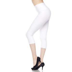 Wholesale 2706 - Brushed Fiber Solid Color Capri Leggings Solid White<br> Five Inch Waistband - One Size Fits All