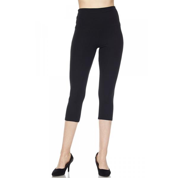 2706 - Brushed Fiber Solid Color Capri Leggings Solid Black<br>Five Inch Waistband - One Size Fits Most