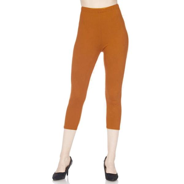 2706 - Brushed Fiber Solid Color Capri Leggings Solid Copper<br>Five Inch Waistband - One Size Fits Most