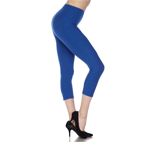 2706 - Brushed Fiber Solid Color Capri Leggings Solid Royal<br>Five Inch Waistband - One Size Fits Most